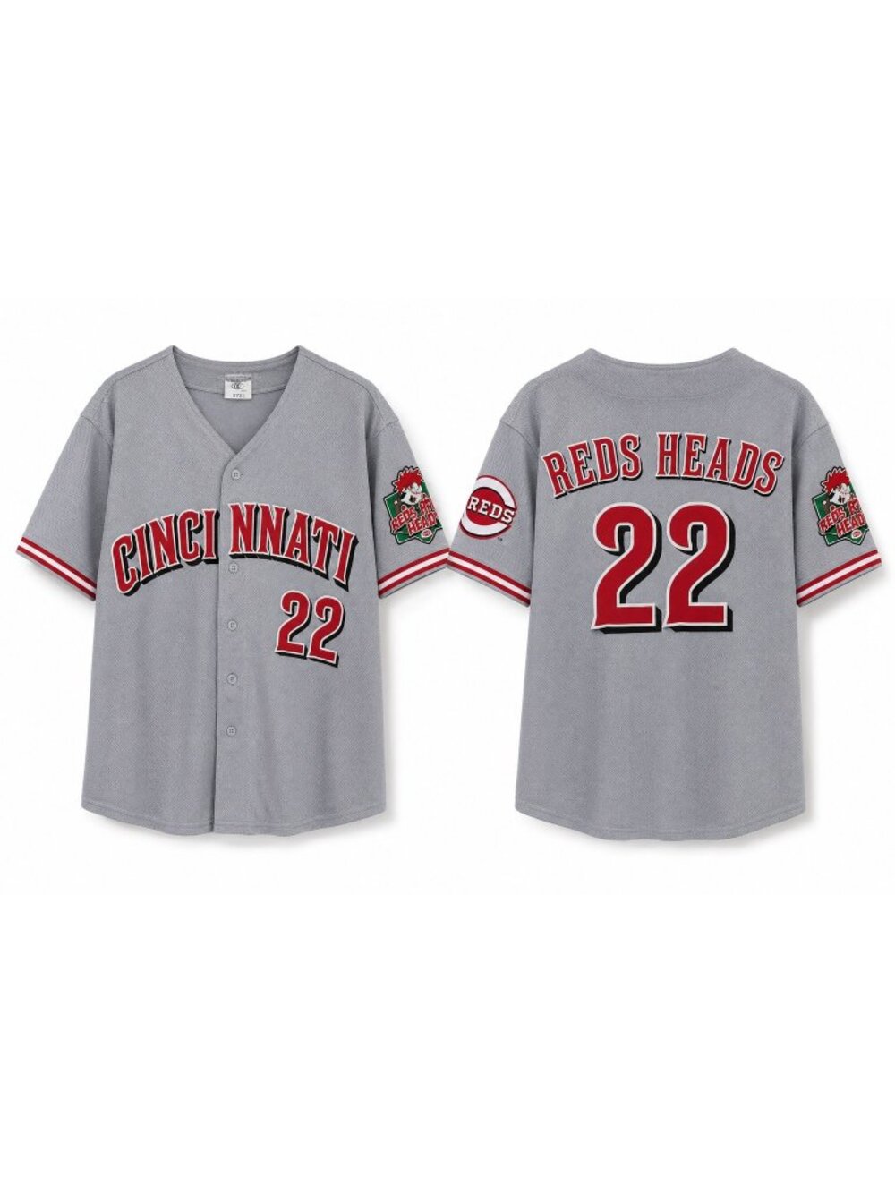 Cincinnati Reds Heads #22 Youth L/XL Gray Baseball Jersey Mesh Button Front